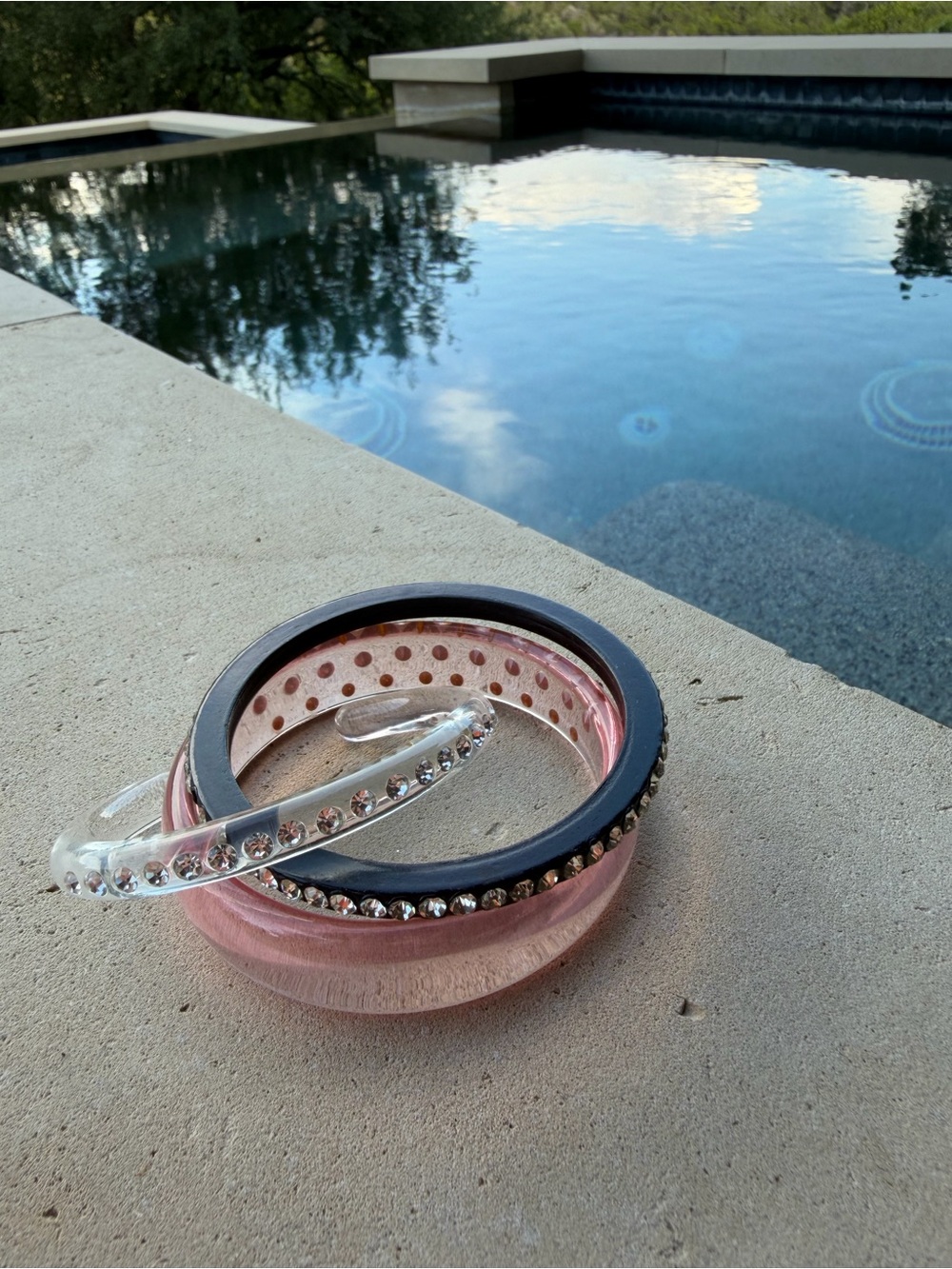 Rhinestone Accent Pink and Clear Bangle Set